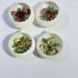 (4)‎ Vintage White Jewelbrite Diorama Flower Christmas Ornaments